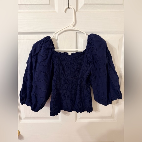 Anthropologie Tops - Anthropologie Maeve Navy Puff Sleeve Blouse